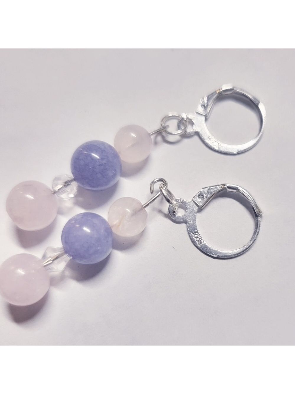 Crystal Rose Quartz Angelite Morganite Beaded Drop Earrings - Picture 4 of 5